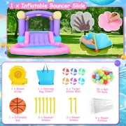 Adnoom Inflatable Bounce House W/470W Blower, Childrens Indoor/Outdoor Jumping Bounce Castle for Kids 3-10 W/Slide, Ball Pit, Dart Game, 50 Ocean Balls, Jump House for Backyard Party Birthday Gift
