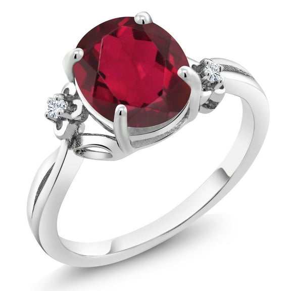 Gem Stone King 925 Sterling Silver Ring Oval Red Mystic Quartz and Moissanite (2.78 Cttw, Size 5)