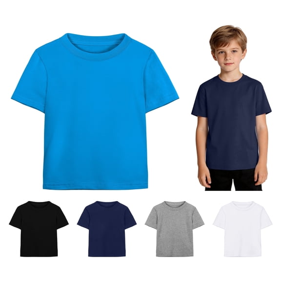 Poroka Boys 5-Pack Cotton T-Shirts Soft Short Sleeve Crew Neck Solid Basic Tees for School, Play, Everyday Wear