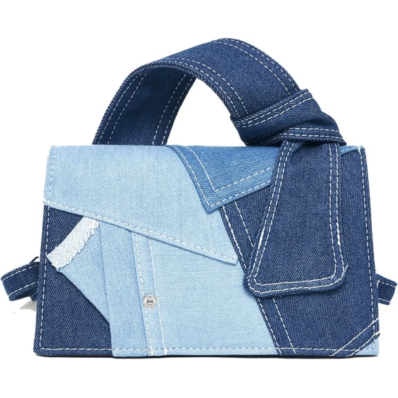 NCY Purse for Women Patchwork Shoulder Bags, Mini Purse Crossbody Bag Denim Top Handle Clutch Handbag
