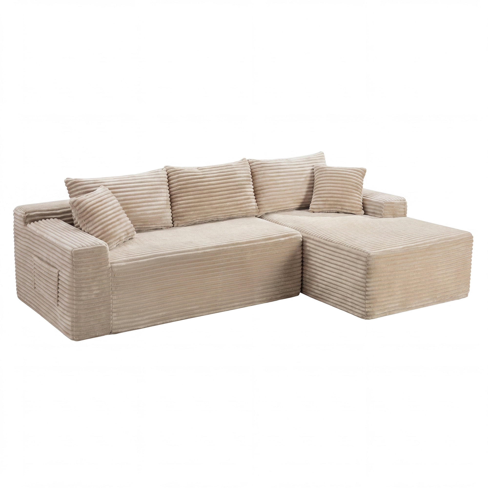 Leumius 106.3" Cloud Modular Sectional Sofa Couch with L-Shape Chaise,Modern Minimalist Upholstered Couches for Living Room Bedroom No Assembly Required Camel-R