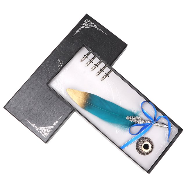 Pluma estilográfica de caligrafía europea Vintage, conjunto de pluma de inmersión, regalo de papelería (azul cielo)