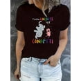 thumbnail image 1 of 1 Pce T-Shirt Décontracté à Col Rond pour Femmes avec Imprimé Éléphant Coloré et Cochon, Tissu en Polyester Extensible, Mode Toutes Saisons Fête des Pères, Fête des Mères, Nouvel An, Festival de Printemps, Val, 1 of 7
