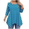 thumbnail image 7 of Xdegoge Plus Size Tunic Tops for Women 3/4 Sleeve Pleated Shirts Crewneck Dressy Casual Blouses Polka Dot Stretch Soft Comft Loose Fit Tshirt Fall Fashion Clothes Streetwear, 7 of 7