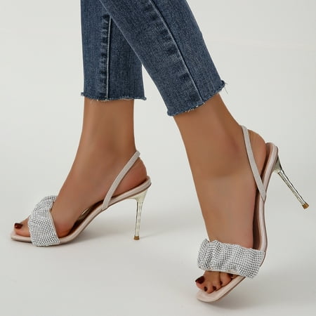 

〖Yilirongyumm〗 Pink 37 High Heels For Women Ladies Fashion Summer Rhinestone Fish Mouth Thin High Heel Sandals