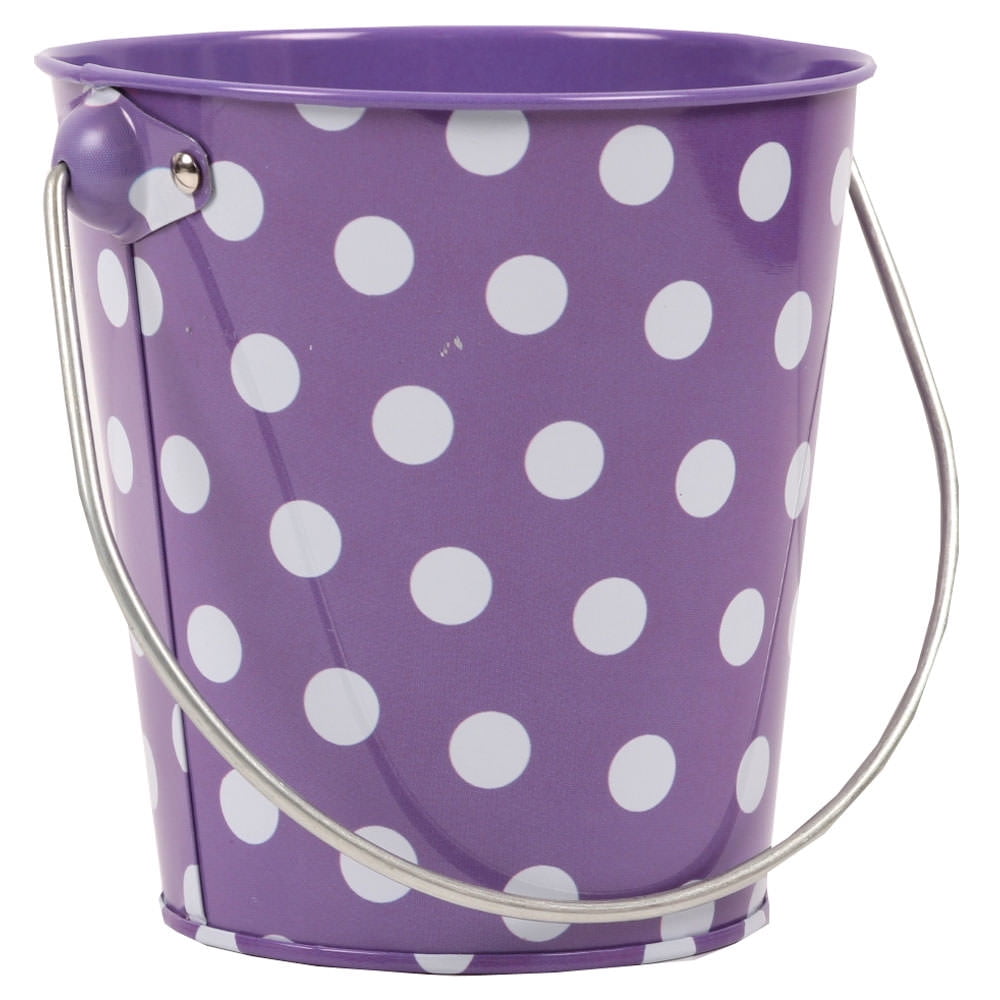 JAM Metal Pail Buckets, Purple & White Dots, 36/Pack, Mini, 3 1/8 x 4 1