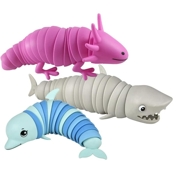 3 Wiggle Animals - Axolotl, Dolphin and Shark Fidget - Large Wiggle Articulated Jointed Moving Axolotyl Toy - Unique Gift (RANDOM COLORS)