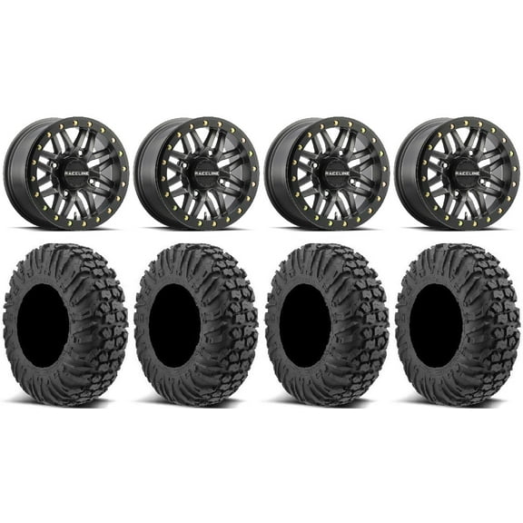 Raceline Ryno Bdlk 14" Gm Wheels 32" MotoVator Tires Can-Am Maverick X3 / Honda Pioneer 1000 / Talon