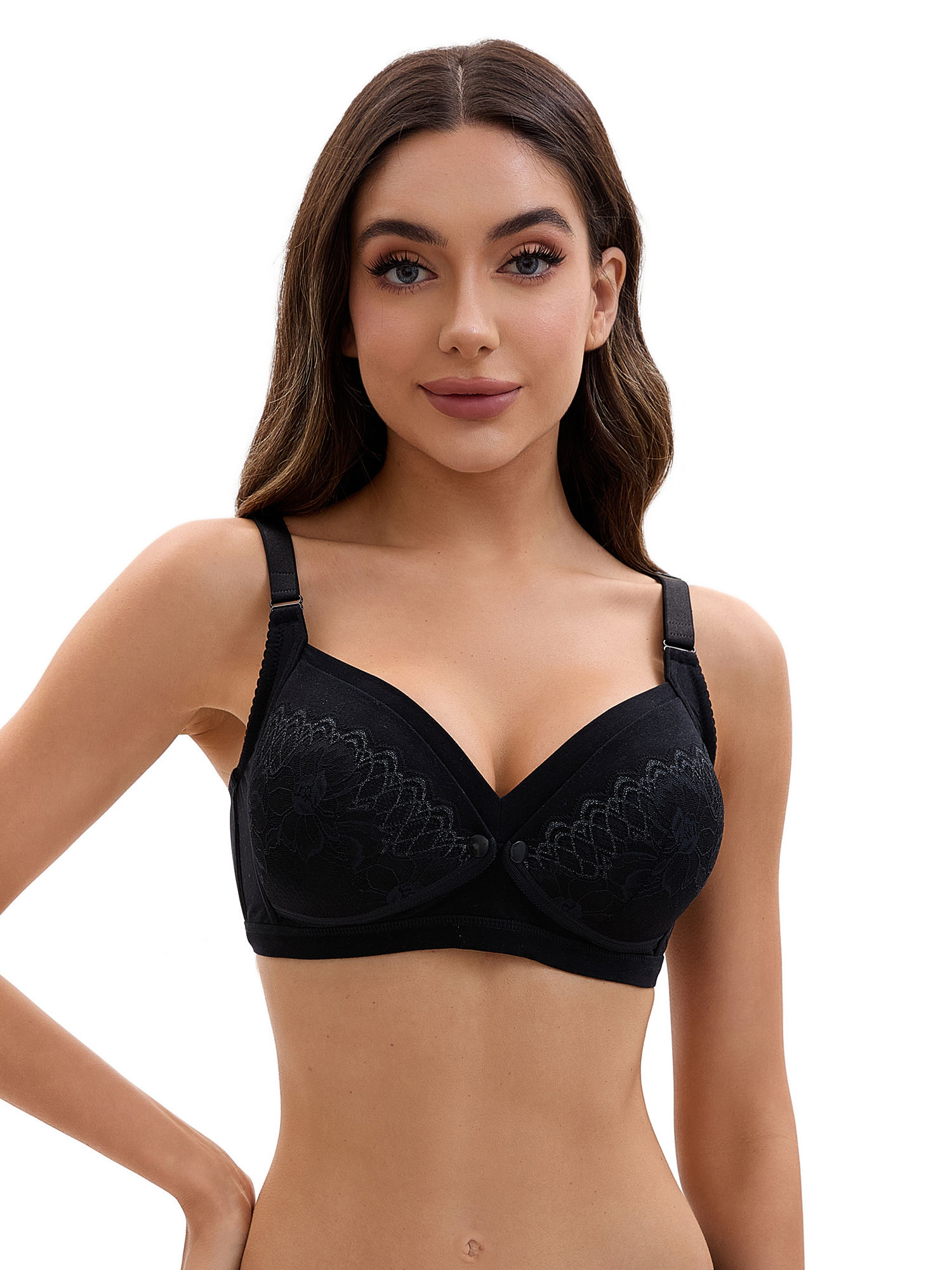 Unique Bargains Lace Front Closure Pumping Maternity Bra C 38 Black