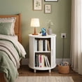 thumbnail image 5 of Aisword Round End Table with Charging Station, Fluted Accent Side Table with Sliding Door and Adjustable Shelf, Nightstand for Small Space, White, 5 of 6