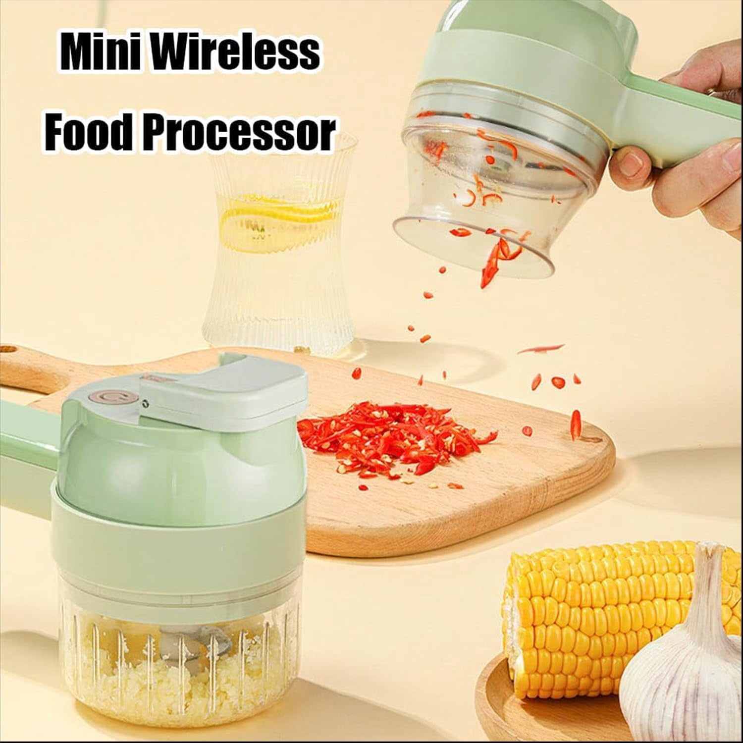 4 In1 Wireless Vegetable Processor Chop Whisk Clean Recharge, Mini Wireless Food Processor with USB Powered for Garlic Chili Onion Celery Ginger Meat, With Egg and Cream Whisk (white)
