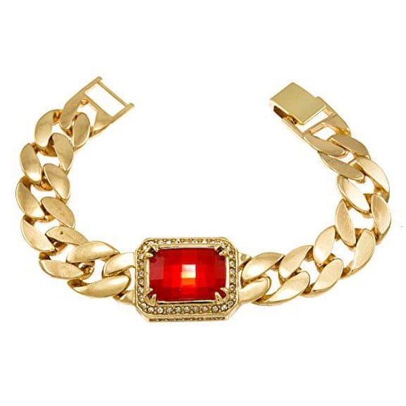 GIFTS INFINITY Gold Tone Synthetic Cz Stone Men Rick Ross Hip Hop Bracelet (Red)