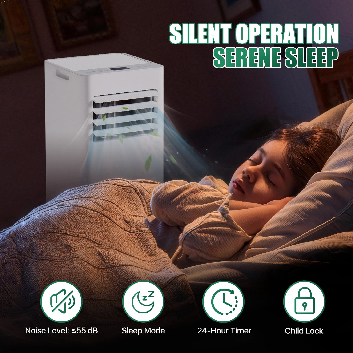 BaPiPro 10000 BTU Portable Air Conditioner with Heat Function, White, for Living Room and Bedroom