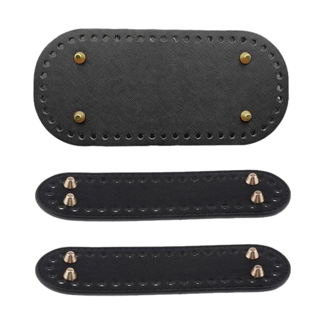 Paquete de 3 almohadillas de inserción para base de clavos de cuero sintético para bolsas de ganchillo y tejer. Negro