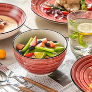 MALACASA 24 pcs Dinnerware Sets, Plates and Bowls Set for 6, Stoneware Dinner Set, Red