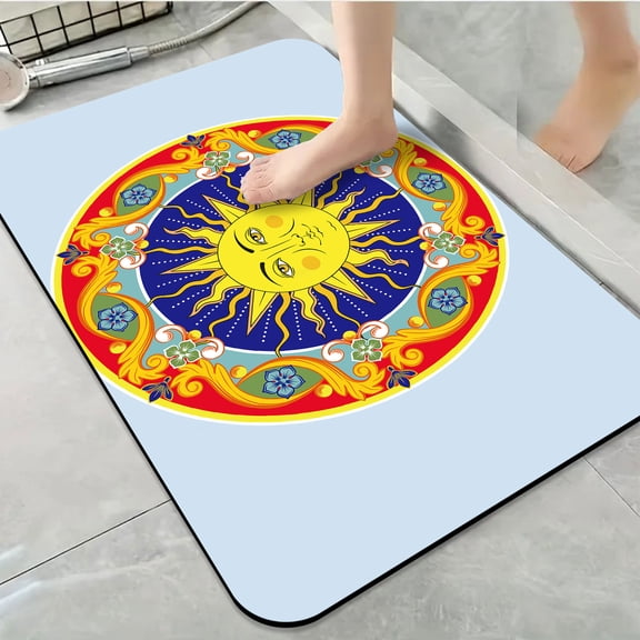1pc Decorative Sun Medallion Bathroom Rug Bathroom Decor and Accessories- Durable,Anti Slip,And Quick Drying,Suitable For Indoor/outdoor Use - Perfect For Bathrooms,Bedrooms,Kitchens