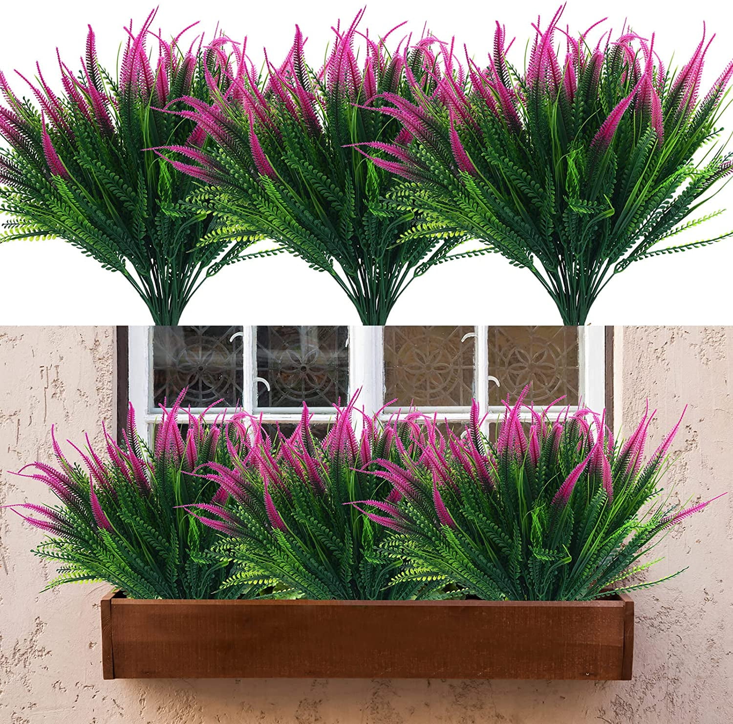 8 Pcs Artificial Plants for Outdoors UV Resistant Plastic Faux Shrubs Greenery Bushes Fake Setaria Flowers for Home Garden Table Centerpiece Indoor Outside Decor (Fuchsia)