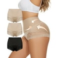 thumbnail image 3 of Plus Size Women's Lace Trim Underwear 3-Pack - Shaping Shorts With Butt Lift & Slimming, 1 Black + 2 Skin, S, 3 of 8
