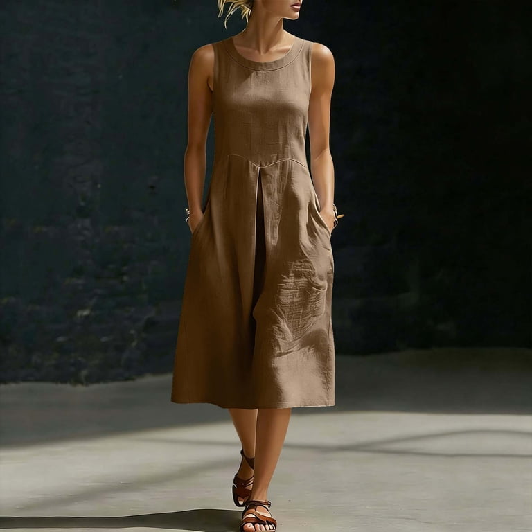 cut loose tank dress Hvobtty Summer Women's Sleeveless Mid-Length Out Wear Equipped with Side Pockets Daily Casual Outer, Size: Small, Brown Occasion Filter:Day Events Champagne Formal Dress Beaded Rank:PFC Find your perfect fit Womens clothing