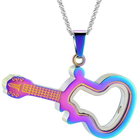 Clear Glass Guitar Cremation Neckalce for Ashes Women Men Musical Instrument Memorial Urn Jewelry for Ashes Keepsake Pendant