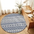 thumbnail image 2 of Round Area Rug 5ft Blue Boho Diamonds Floor Carpets Indoor Floor Area Mat Stain-Proof Mat Circle Rugs for Living Room Dining Room Kitchen Bedroom, Bohemian Tribal Zigzags Circles Sofa Throw Carpet, 2 of 9