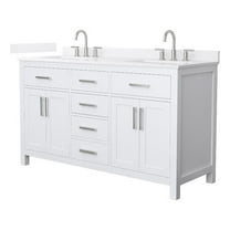Beckett 60" White Double Vanity & White Quartz Top (3-Hole) & Nickel Trim
