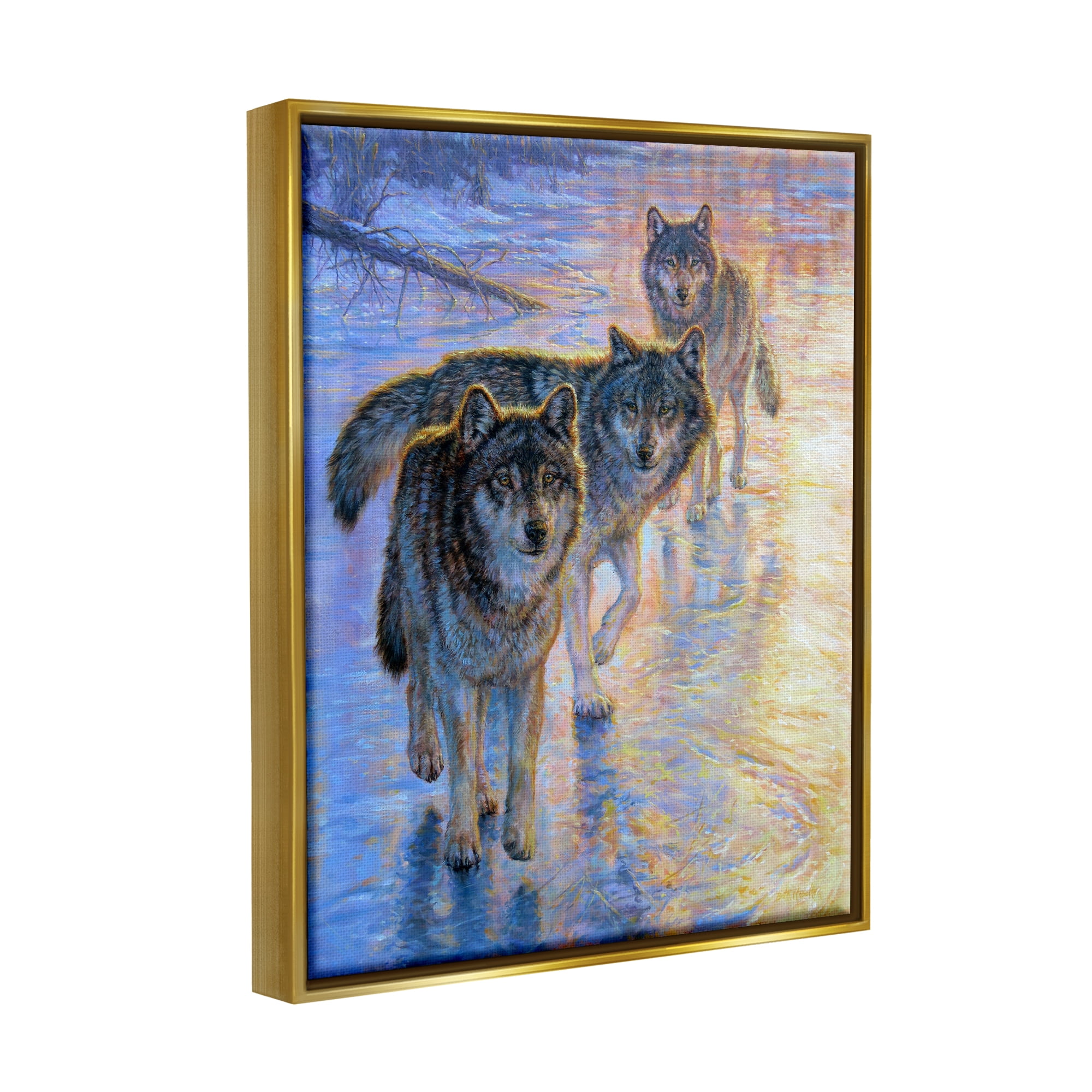 Stupell Industries Sunlit Wolf Trio Painting Animals & Insects Painting Gold Floater Framed Art Print Wall Art