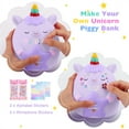 thumbnail image 3 of Unicorn Piggy Bank for Girls, Unbreakable Kids Piggy Bank with 2 Alphabet & 2 Rhinestone Stickers & Unicorn Bracelet Set, Coins Money Banks for Kids Toddlers, Christmas Unicorn Gifts for Girls Purple, 3 of 8