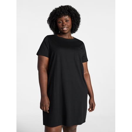 Terra & Sky Women s Plus Size Pocket T-Shirt Dress with Short Sleeves Sizes 0X-5X