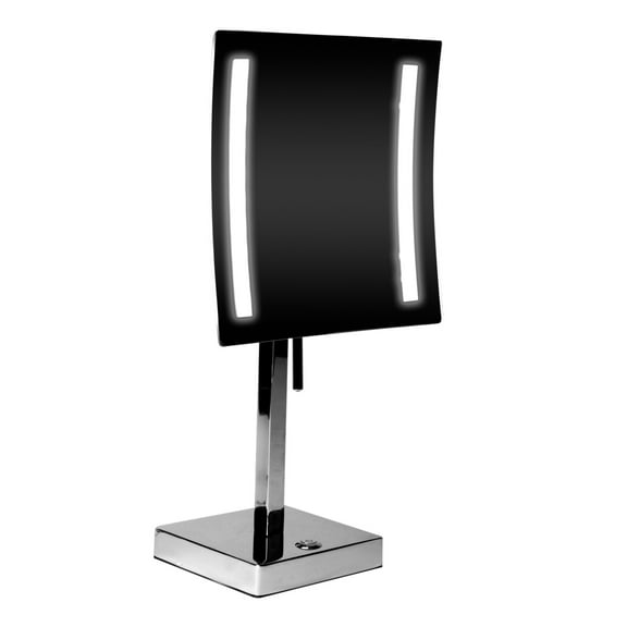 ALFI brand ABM8FLED-PC Polished Chrome Tabletop Square 8" 5x Magnifying Cosmetic Mirror with Light