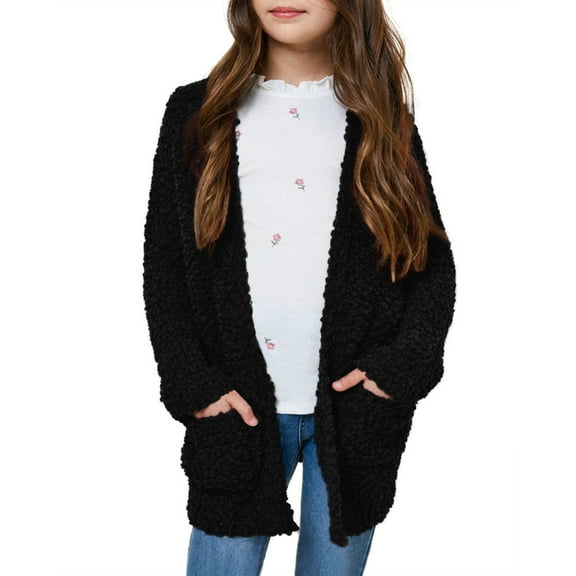Sherrylily Girls Cardigan Open Front Popcorn Knit Long Sleeve Sweaters Coat with Pockets