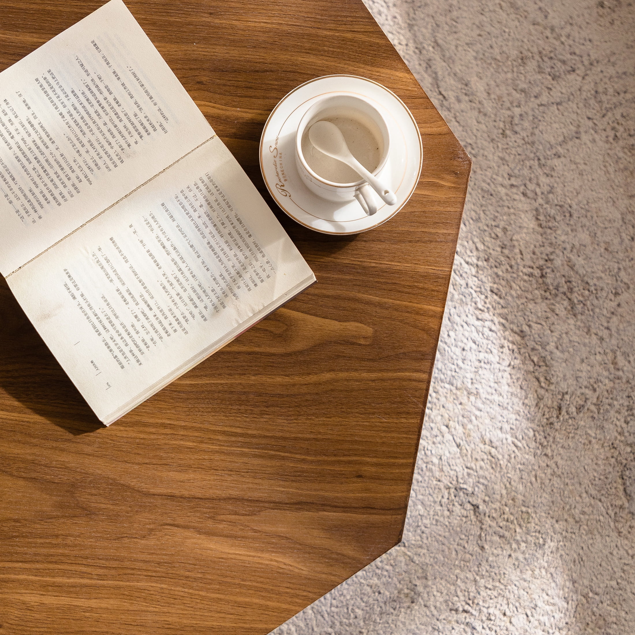 Noble House 30" Octagonal Wood Coffee Table, Minimalist Design for Modern Living Room, Bedroom, Walnut