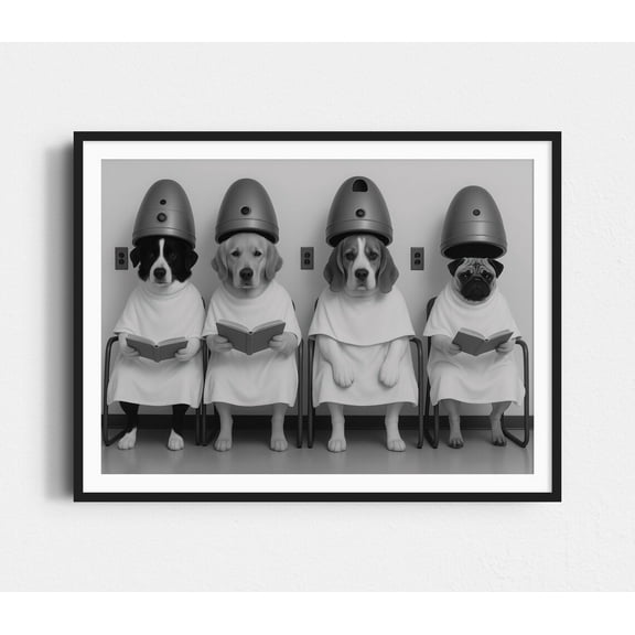 Miluva Dogs At Hair Salon Wall Art, Beauty Salon Decor, Dog Poster, Vintage Wall Art, Black And White Print, Wall Art, Retro Wall Decor Decor For Living Room Bedroom, 8x12 UNFRAMED