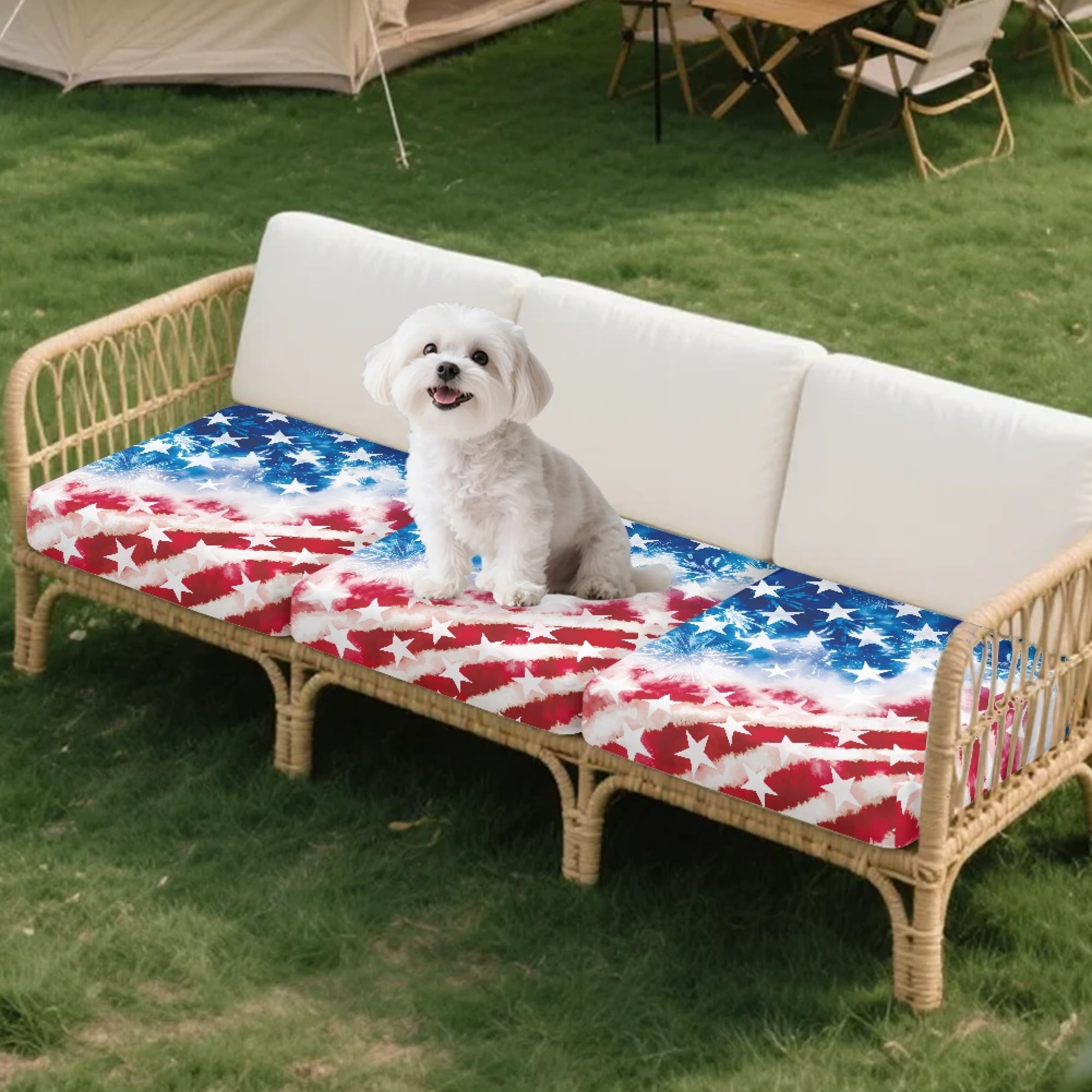 TSOVTHRID American Flag Firework Print Stretch Couch Cushion Cover Cushion Slipcover for Chair Loveseat Sofa Cushions Furniture Protector Sofa Seat Cover for Pets Dogs, 24x24 Inch