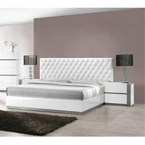 3-Piece Modern Bedroom Furniture Set, Eastern King Platform Bed with 2x Nightstand, White Lacquer Finish