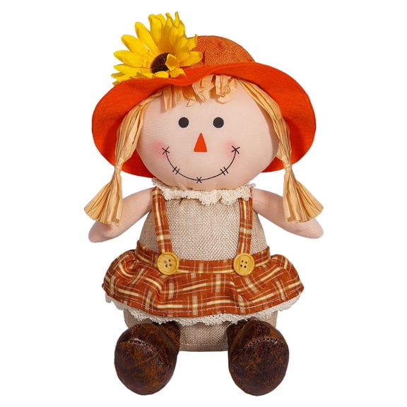 Scarecrows Dolls - Vintage Style Scarecrow with Sunflower Hat, Handmade Fall Decor for Thanksgiving Centerpiece, Autumn Harvest Shelf Sitter, Home Ornament