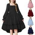 thumbnail image 3 of Abcomgle Girls Long Sleeve Dresses 7-8 High Low Smocked Puff Sleeve Girls Midi Dresses Cute Square Neck Sundresses Tiered Holiday Dresses.3-4 Years, 3 of 3