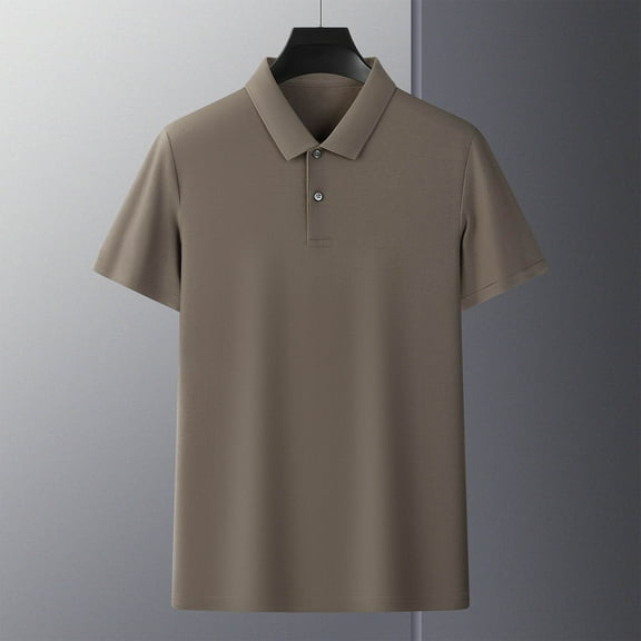 Fznquz Mens T-Shirts Under $5 Brown Button Up Polo Short Sleeve Summer Collar Boys T-Shirt 58