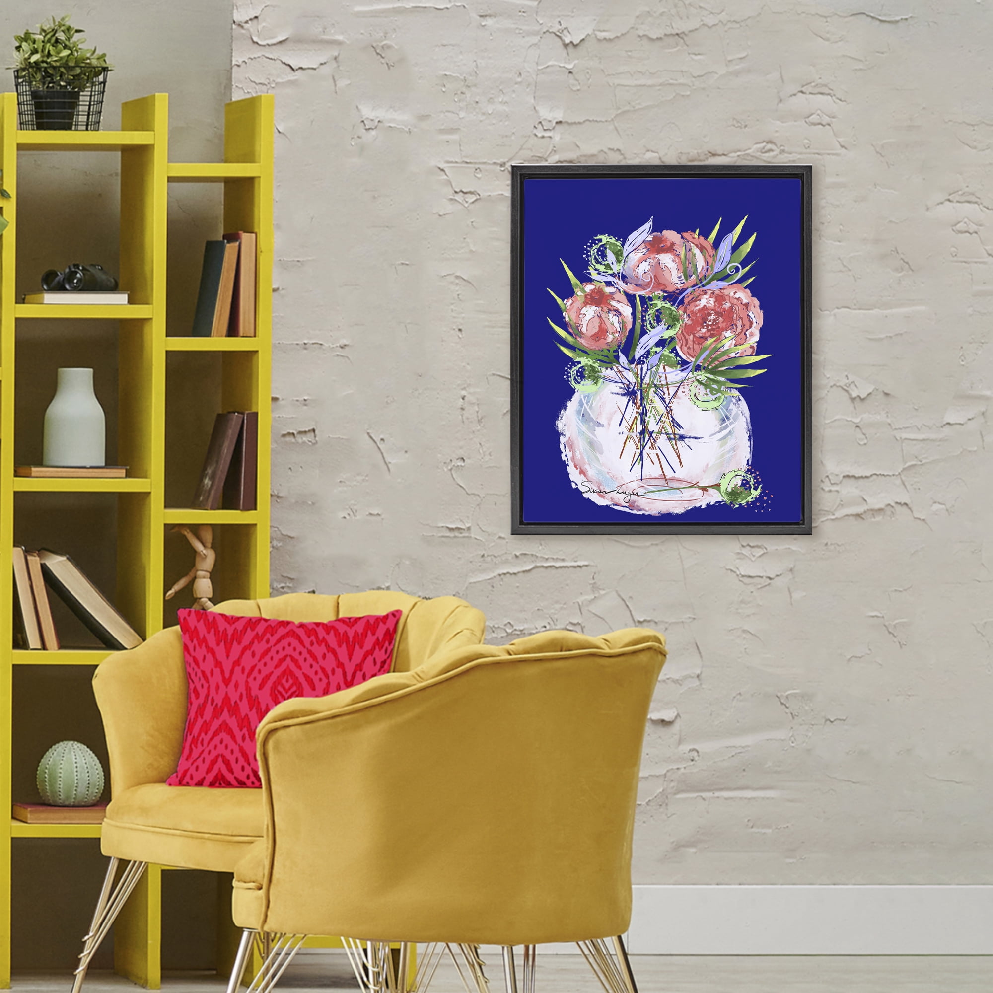 Stupell Industries Florals In Milk Glass Black Framed Floater Canvas Wall Art, design by Susan Lugar