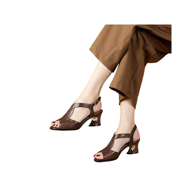 Ladies brown cheap heeled sandals