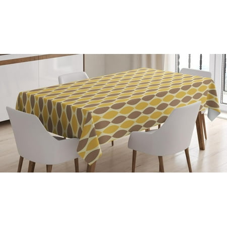 End Table Cloth Cover Vintage Tablecloth, Vertically Aligned Oval Shapes with Pointy Ends in Retro Colors, Rectangular Table Cover for Dining Room Kitchen, 52 X 70 Inches, Cocoa Eggshell and Mustard, by Ambesonne ()