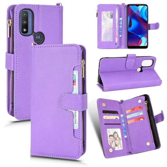 Case for Motorola Moto G PURE Cover Zipper Magnetic Wallet Card Holder PU Leather Flip Case - Purple