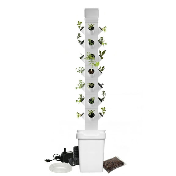 Exo Hydroponics 7 Tier Vertical Garden Planter Tower, Vertical gardening Indoor/outdoor, 28 Stacking Garden Pots, Includes Irrigation Tubing & Water Pump, 100% Money Back Guarantee