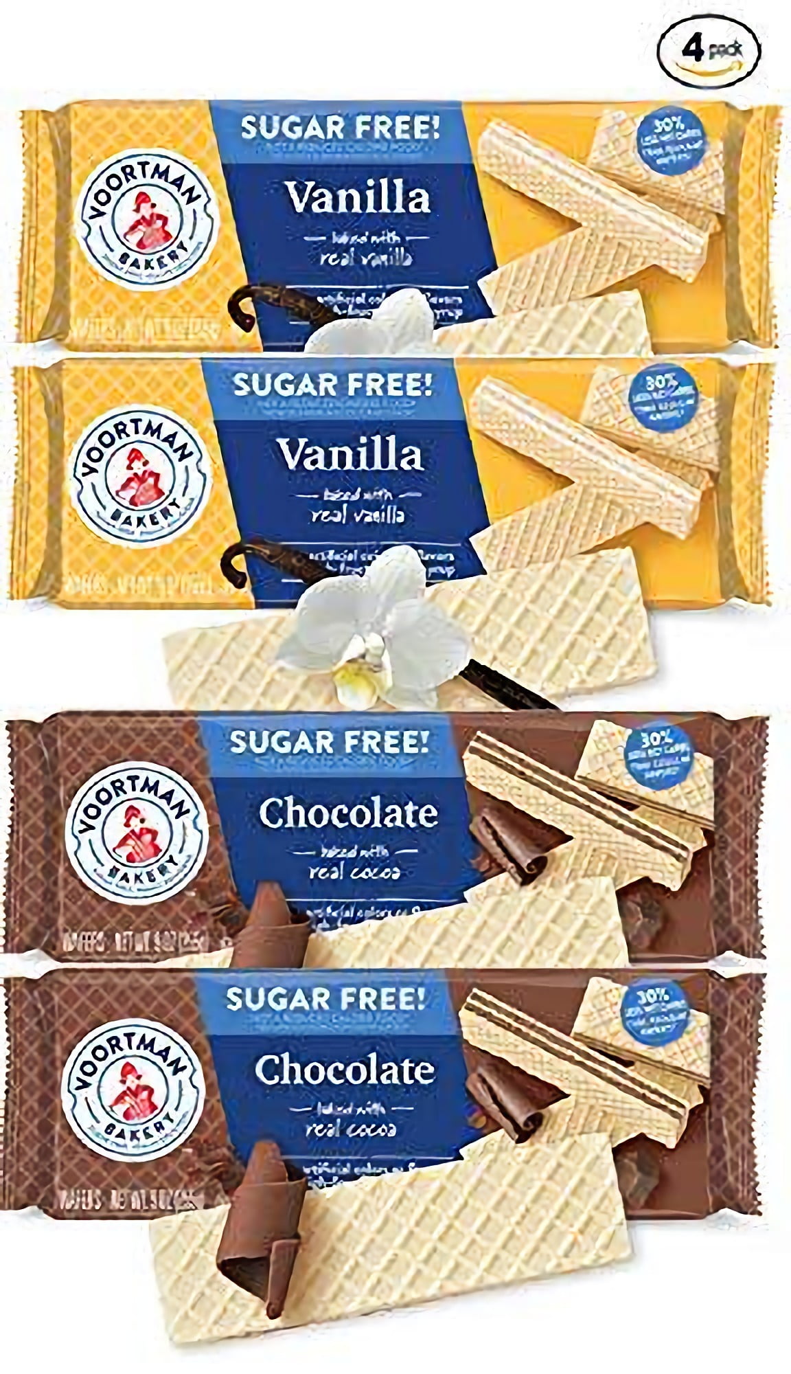 Voortman Sugar Free Cookies Vanilla & Chocolate Wafers 4 Pack