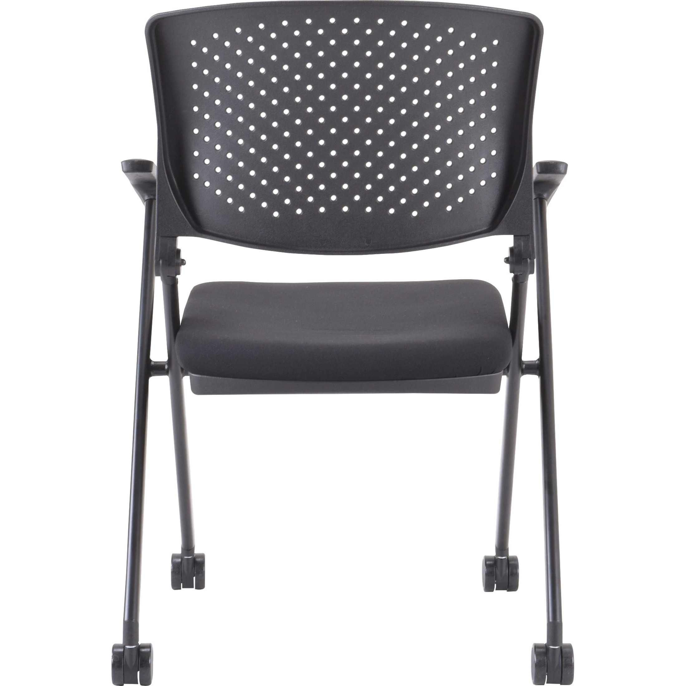 Lorell Plastic Arms/Back Nesting Chair Black Fabric Seat - Black Plastic Back - Metal Frame - 24.4" Width x 22.9" Depth x 35.4" Height - 2 / Carton - image 4 of 6