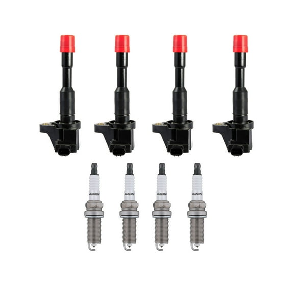 Set of 4 ISA Ignition Coils and 4 Autolite Spark Plugs Compatible with 2003-2011 Honda Civic Hybrid 1.3L  V5 Replacement for  UF374