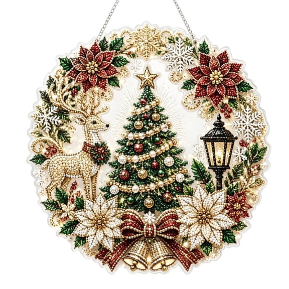 Christmas Tree Acrylic Hanging Pearl Art Kits for Adults, 3D Raised Pearl Diamond Painting Ornament, Home Door Window DIY Xmas Decor Gift