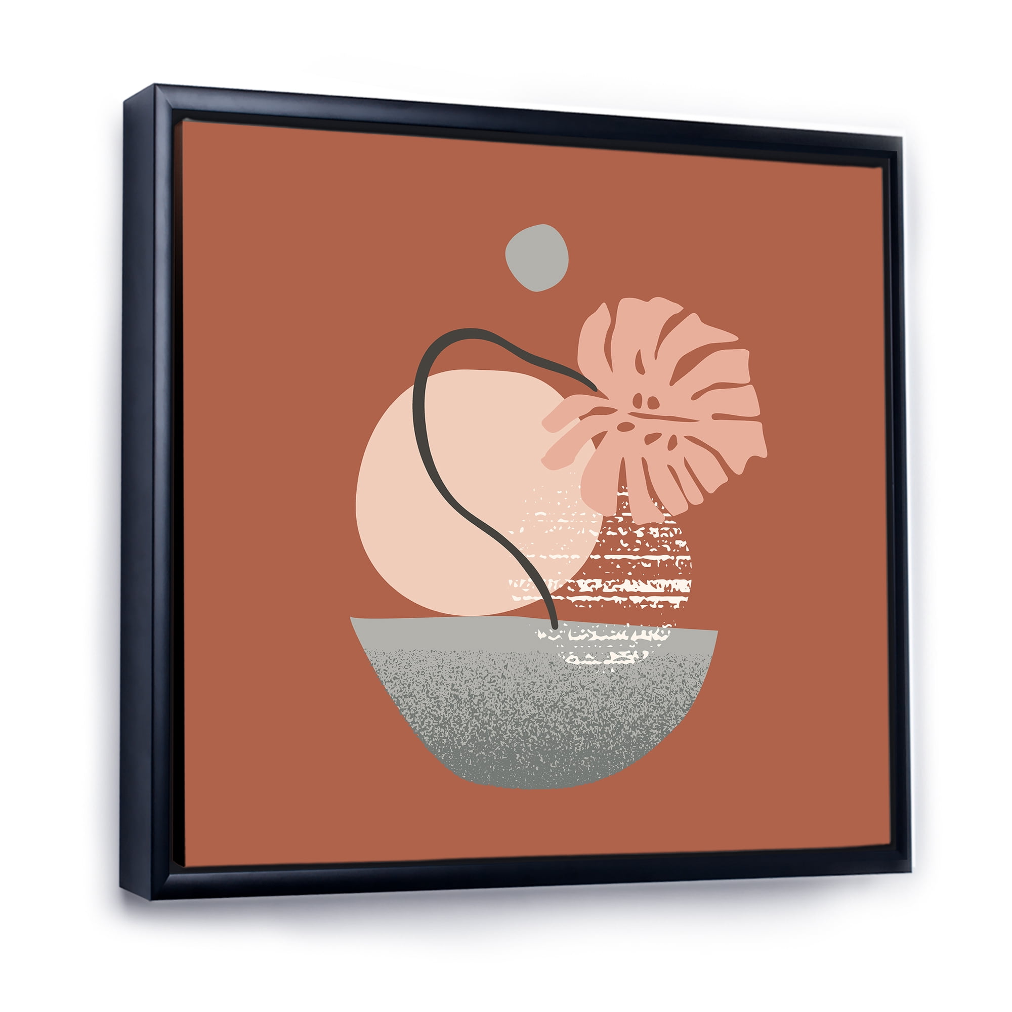 Designart 'Abstract Geometry Shapes and Tropical Palm Leaf IV' Modern Framed Canvas Wall Art Print