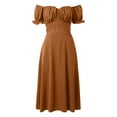 thumbnail image 4 of 2025 Vestido midi cruzado de satén con hombros descubiertos para mujer - Diseño fruncido para bodas/fiestas - Tejido elástico y ligero con opciones de tallas múltiples, 4 of 5