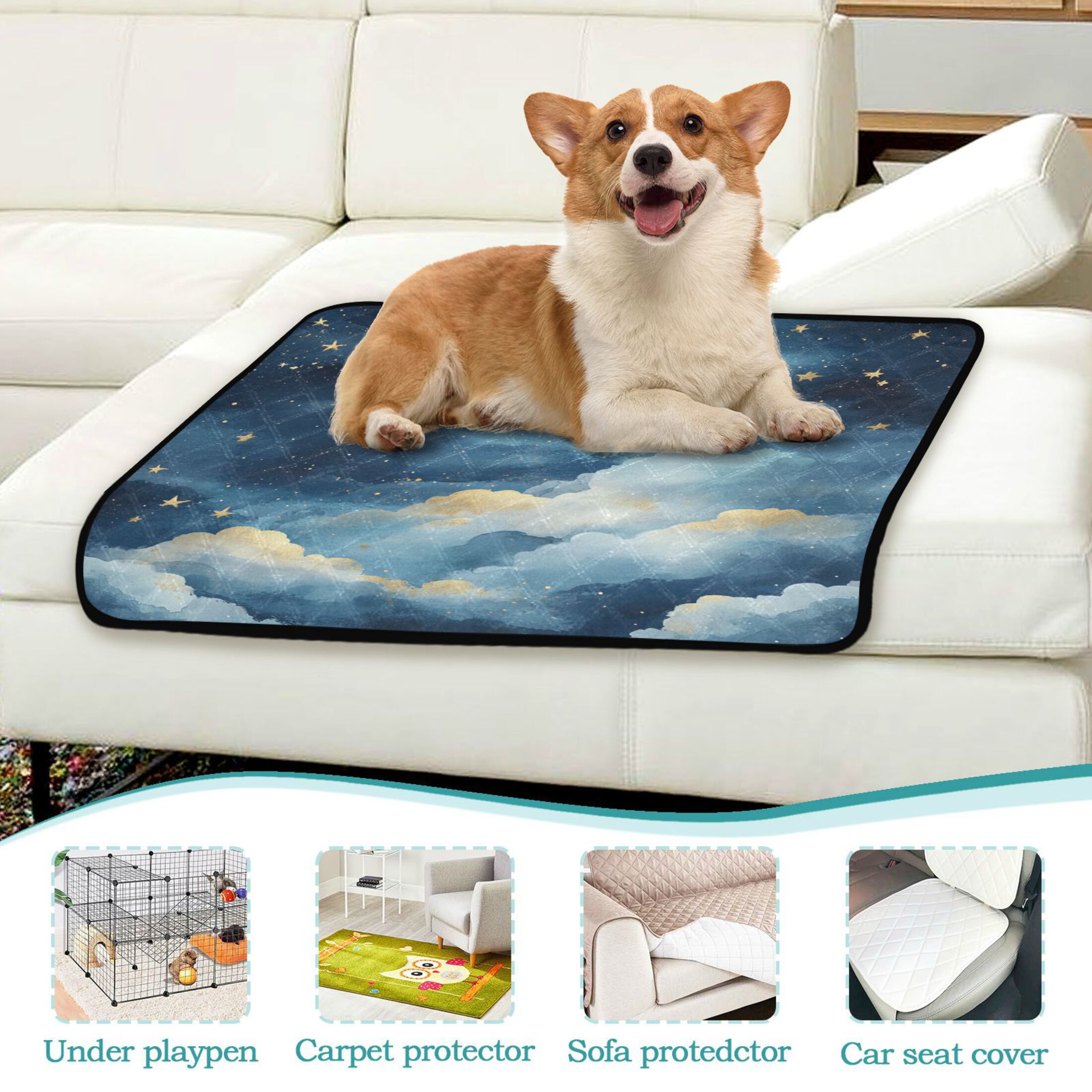 Qxltty Nice Starry Sky Cat litter Pads Pet Set of 3 Diaper Mats Center Anti-leakage Layer Absorbent Soft and Comfortable
